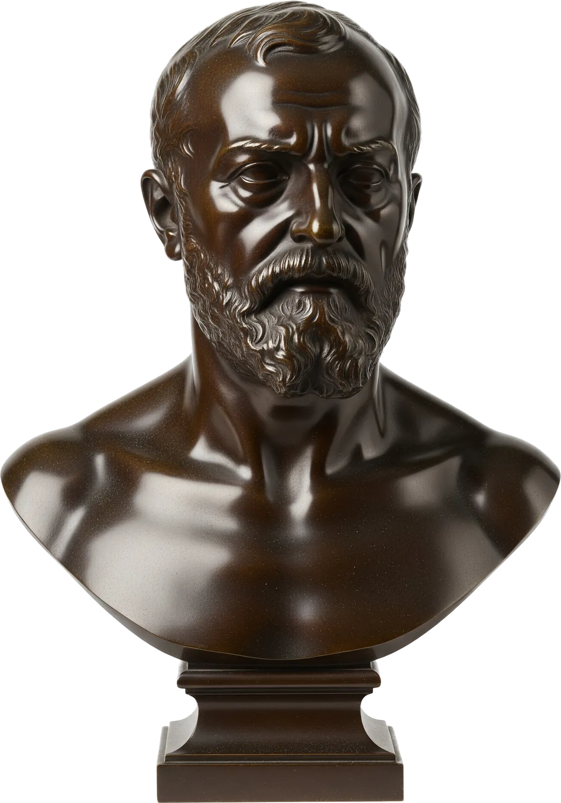 Bronze portrait bust under examination